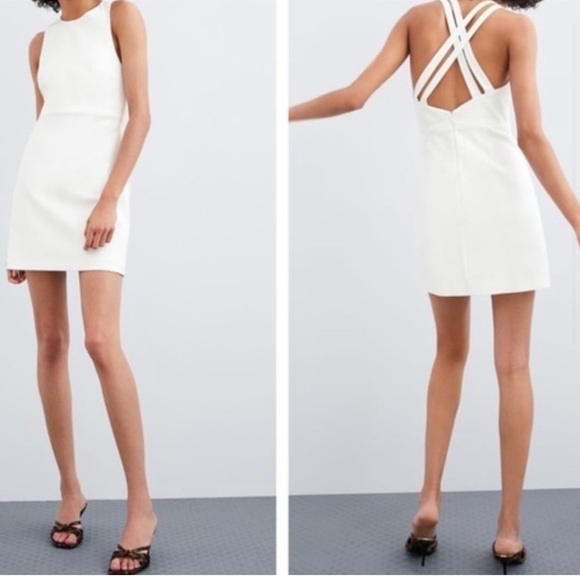 White mini dress criss cross strap - Picture 4 of 4